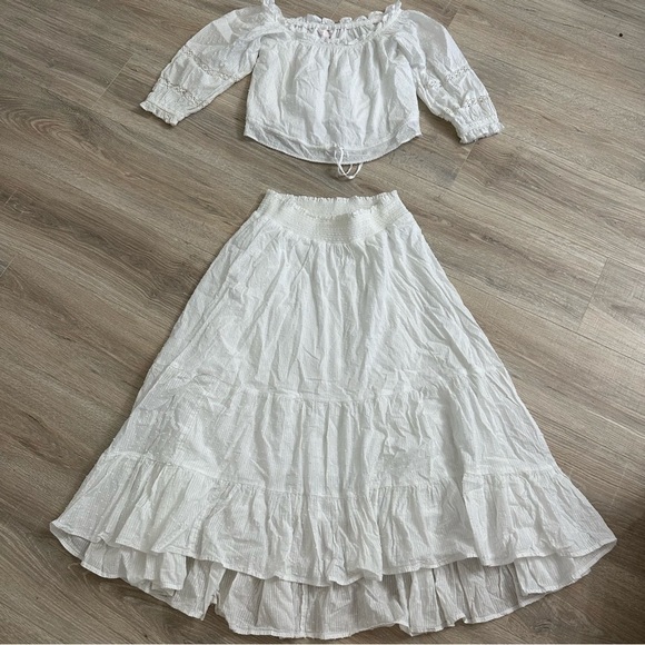 LC Lauren Conrad Tops - lauren conrad white Swiss dot midi skirt and cropped blouse set